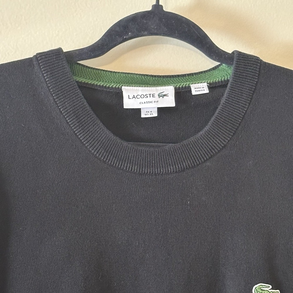 Lacoste Mens Black Sweater Shirt Classic Fit Crew Neck LS Pullover Logo Size XL - Picture 4 of 16